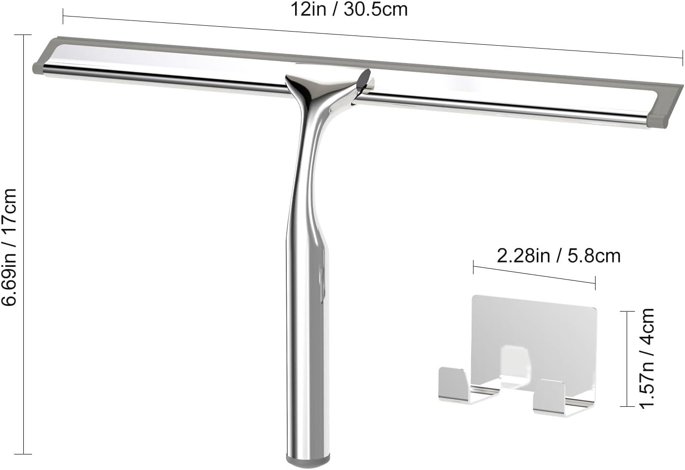 Shower Squeegee for Glass Doors, Squeegee for Shower Glass, Bathroom with Hook, Stainless Steel, 12-Inch Wide Blade for Efficient Cleaning, Perfect for Shower Glass,Tile Walls and Mirrors, Chrome