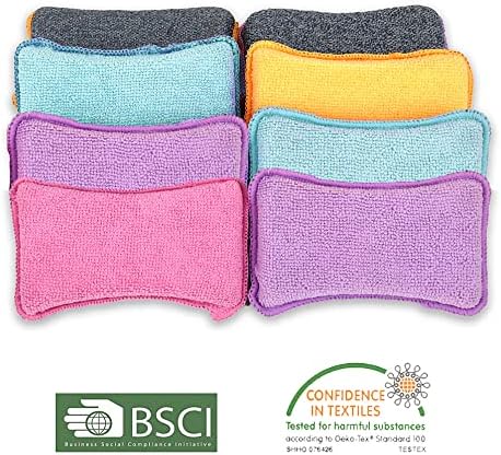 UPSTAR Dish Sponges Kitchen, Microfiber Cleaning Scrubber for Dishwashing, Sink, Basin and Multi-Pupose, Non-Scratch, Size.S Pack of 8
