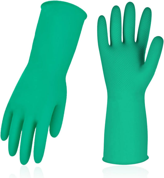 Vgo... 1-Pair Reusable Household Gloves, Rubber Dishwashing gloves, Extra Thickness, Long Sleeves, Kitchen Cleaning, Working, Painting, Gardening, Pet Care (Size XL, Green, HH4601)