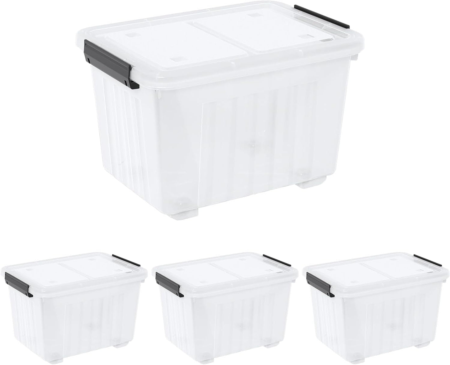 Kiddream 50 Quarts Clear Plastic Latching Boxes with Wheels, Large Storage Bins with Lids Set of 4