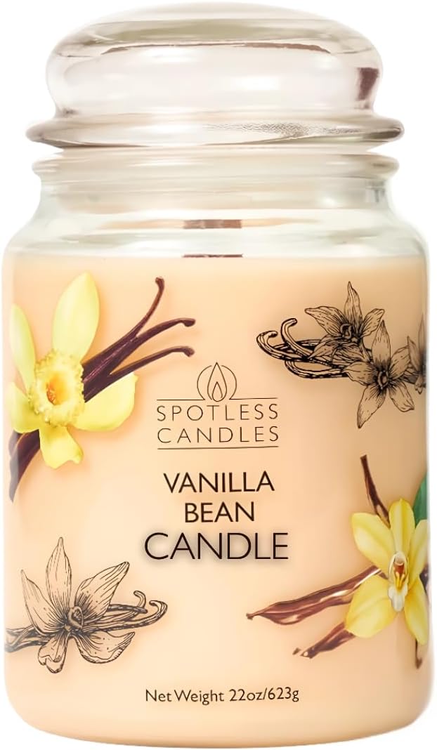 Candle Vanilla Bean 22oz with Wooden Wick in a Presentation Gift Box & Protective Shipper - Vanilla Scented Candles - Large Jar Candles