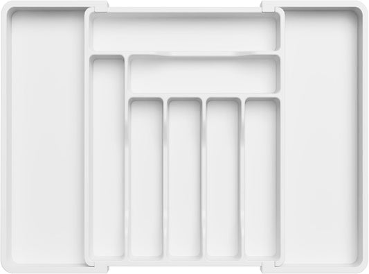 Lifewit Silverware Drawer Organizer, Expandable Utensil Organizer for Kitchen Drawers, Adjustable Cutlery and Flatware Tray, Plastic Spoons Forks Knives Holder Storage Dividers, Large, White