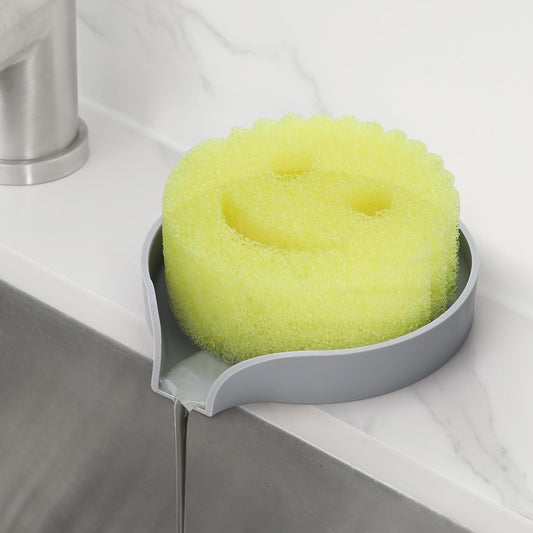LANMU Silicone Smiley Face Sponge Holder for Kitchen Sink, Sink Caddy Organizer with Drainage for Quick Drying, Dishwasher Safe, Fit Palm Bush, Soap Dispenser Storage