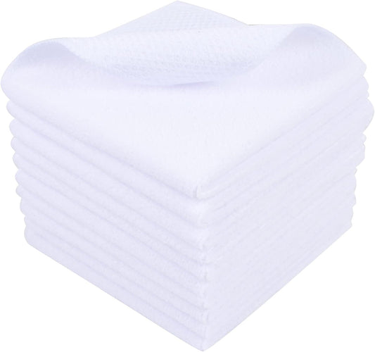 SINLAND Wholesale Microfiber Dish Cloth Best Kitchen Cloths Cleaning Cloths with Poly Scour Side 12Inchx12Inch 10 Pack White
