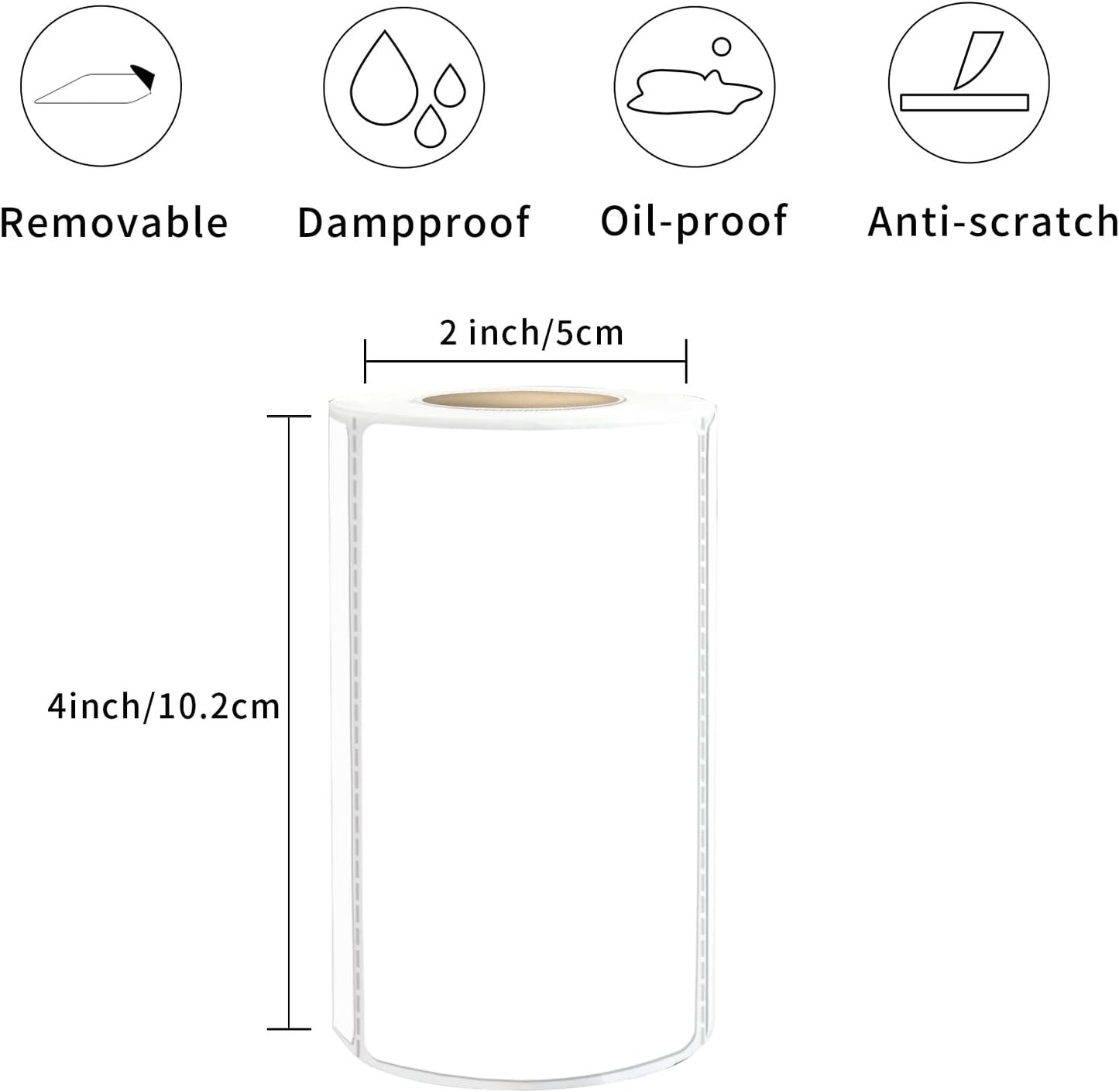 2×4 Inch White Removable Thermal Labels,Waterproof Thermal Label,250 Sheets per Roll with Perforated Lines