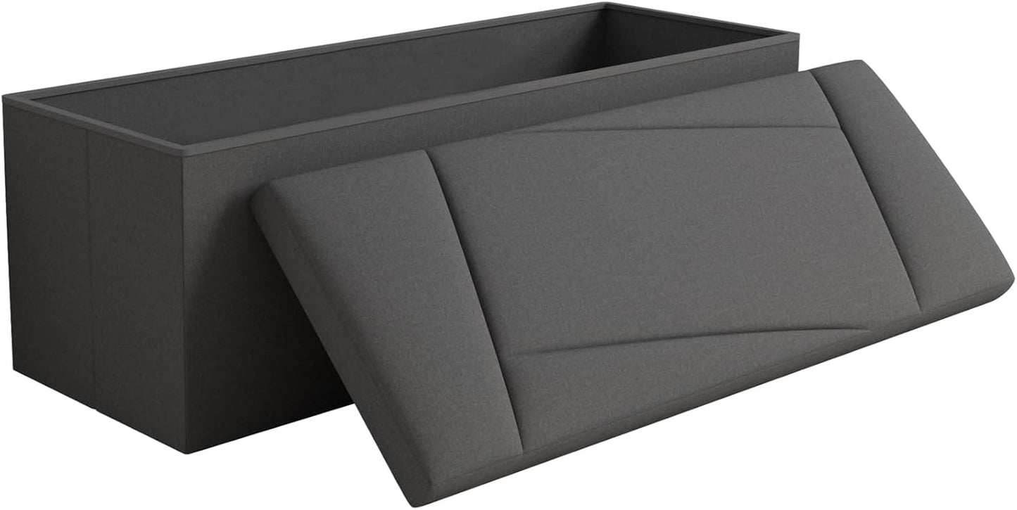 Ottoman with Storage, 43 Inches Folding Storage Ottoman Bench for Bedroom, End of Bed Bench, Entryway and Living Room, 43"x15"x15",Dark Gray