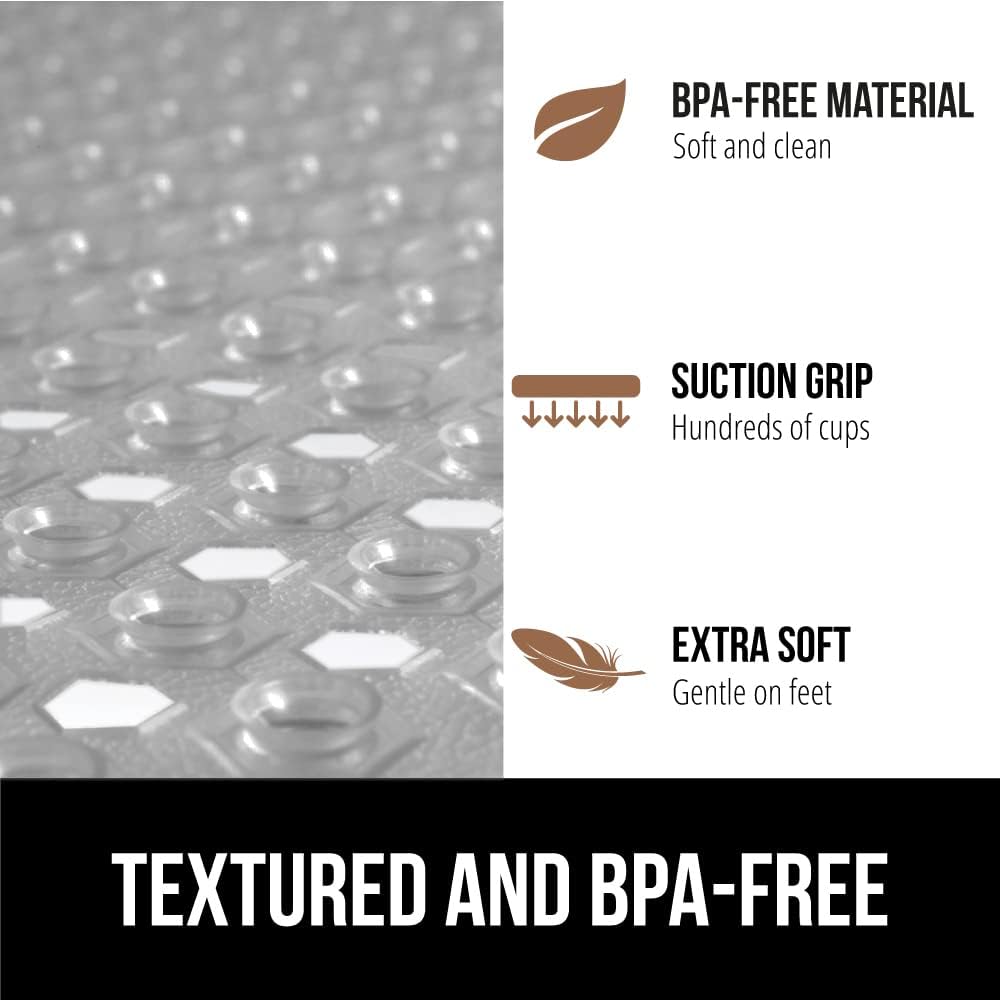 GORILLA GRIP Patented Square Shower Stall Mat, Small Bathtub Floor Mats for Stand Up Showers, Suction Cups and Drainage Holes, Machine Wash, Soft on Feet, Bathroom Accessories 21x21 Inch, Gray Opaque