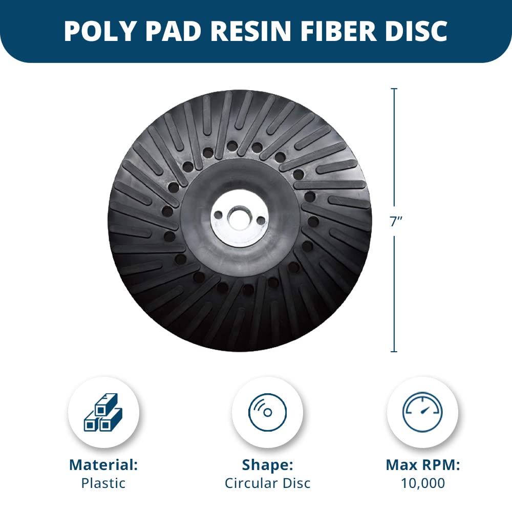 Benchmark Abrasives 7 Inch Sanding Disc Backing Pads, Resin Fiber Disc Polishing Pad for Grinding, Sanding, Stripping on Wood, Metal, 7/8" Arbor - Angle Grinder Attachments - Grinder Sanding Pad