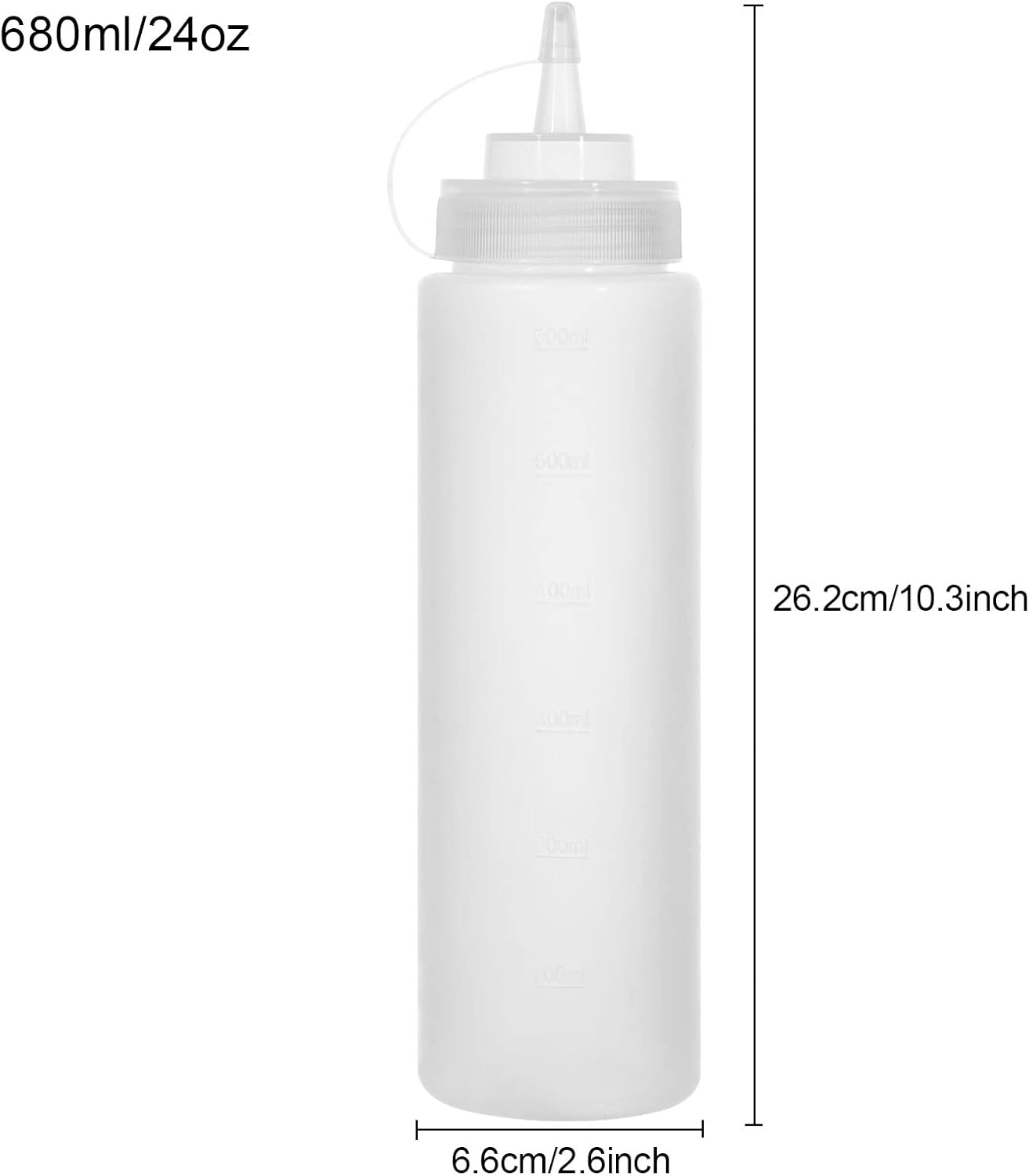 Condiment Squeeze Bottles Ketchup Dispenser 2PCS 24 oz Plastic Sauce Squirt Bottle with Cap Lids, Pancake Squirt Bottles for Sauces Liquids Mustard BBQ Dressing Pancake Art