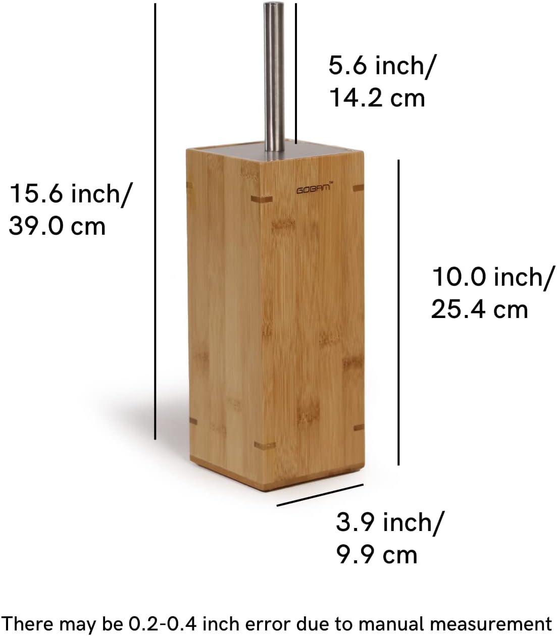 GOBAM Bamboo Toilet Bowl Cleaner with Holder for All Toilet Types - Hidden Stainless Steel Toilet Brush - Bathroom Cleaning Brushes - Toilet Accessories - Natural