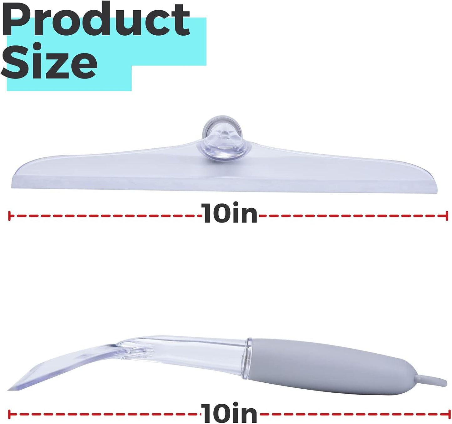 Shower Squeegee for Glass Door, 10'' Rubber Water Wiper for Bathroom Tile and Mirror, Clear Plastic Window Cleaner Tool, 2 Pack