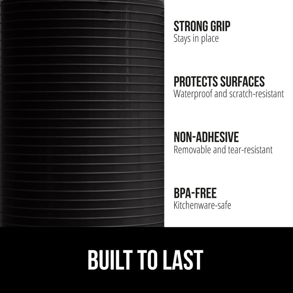 GORILLA GRIP DuraGuard Shelf Liner, Non-Adhesive Cabinet Liners for Kitchen Drawers, Shelves, Refrigerator, Pantry Storage, Bathroom Closet, Durable Waterproof BPA Free Ribbed Plastic, 20x10 Jet Black