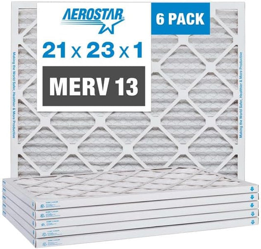 Aerostar 21x23x1 MERV 13 Pleated Air Filter, AC Furnace Air Filter, 6 Pack (Actual Size: 20 7/8" x 22 7/8" x 3/4")