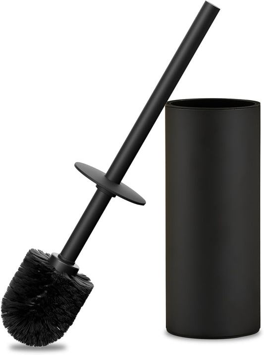 304 Stainless Steel Toilet Bowl Brush and Holder Set, Circular Floor Toilet Brush Holder, Long Handle, Bathroom Heavy-Duty Cleaner, High-End Cylinder Wall (Black) YIGUANXIN