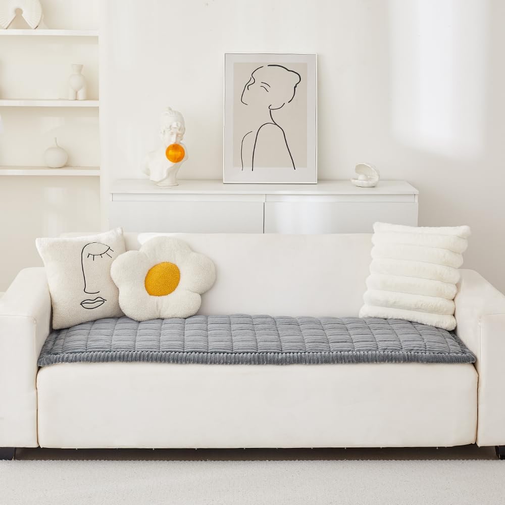 Couch Cover for Dogs Washable, Fuzzy Pet Couch Covers for 3 Cushion Sofa Pet Friendly, Non Slip Sofa Cover (Blue-Grey, 27.6" x 70.9"/70 x 180cm)