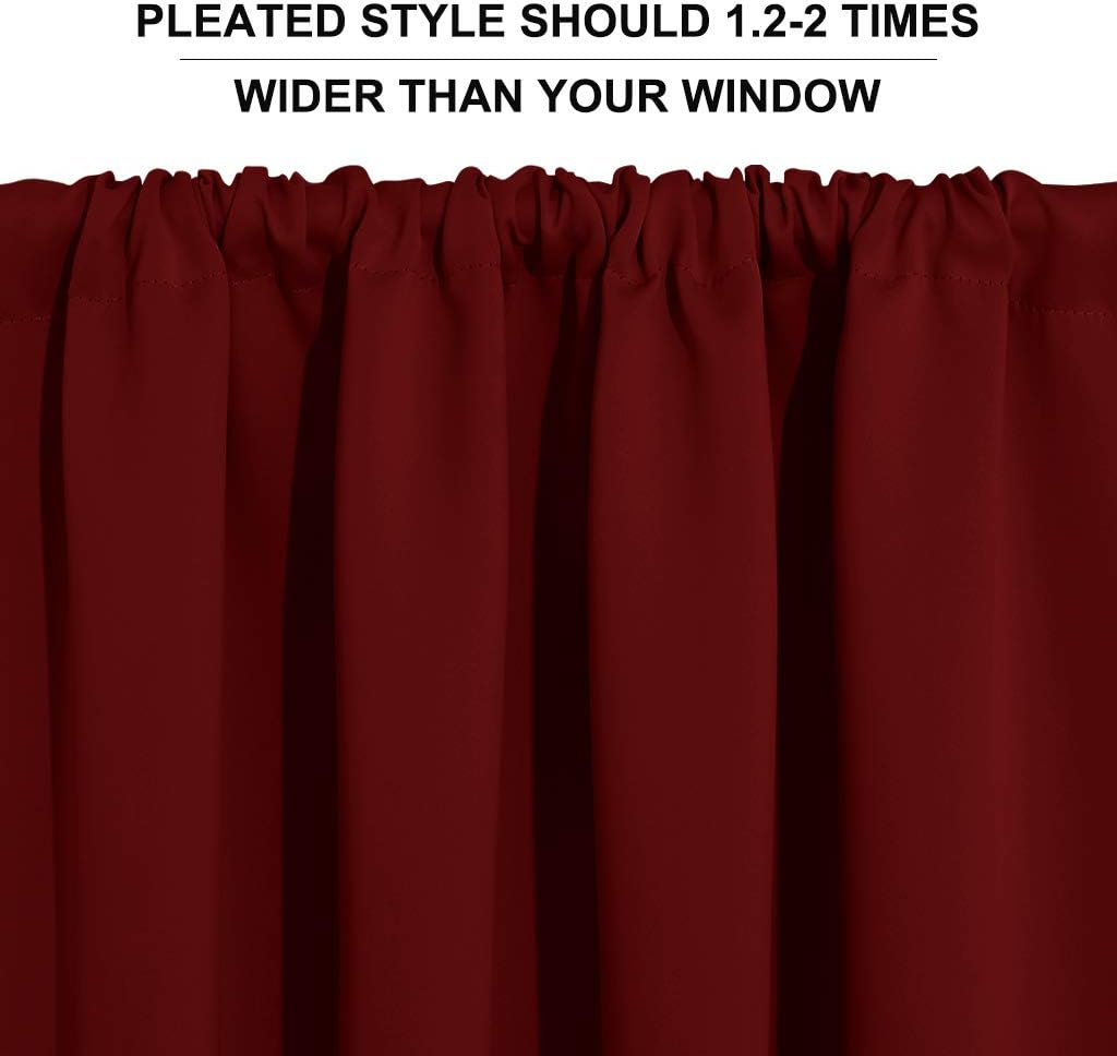 RYB HOME Short Curtains Blackout - Small Window Decor Privacy Thermal Insulated Drapes for Baby Bathroom Basement, W52 x L36, Burgundy Red, Set of 2