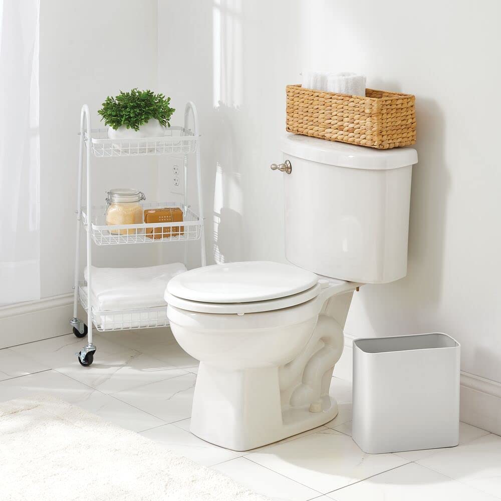 mDesign Small Metal 2.4 Gallon Trash Can Wastebasket Garbage Bin for Bathroom, Light Gray, Pack of 1