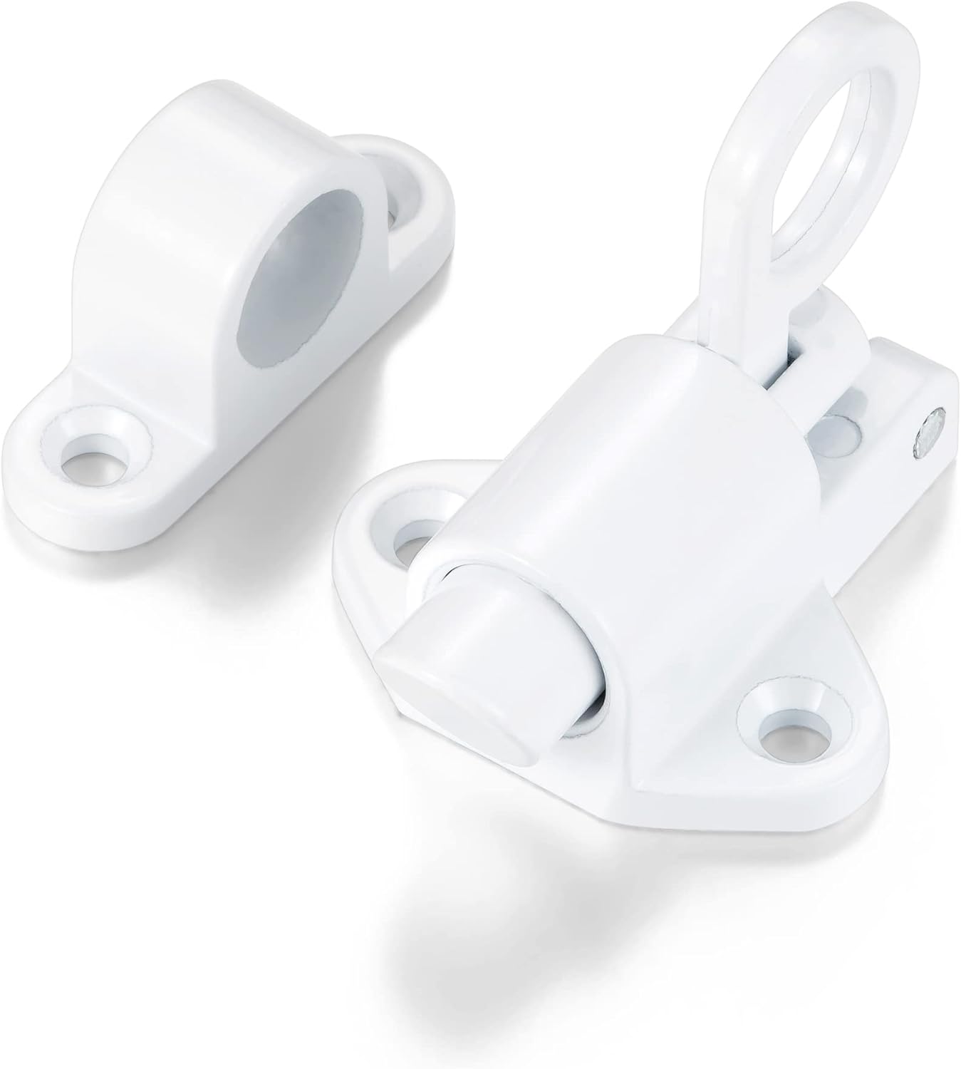 5 Packs Self-Closing Latches，White Spring Door Lock，Resilient Bolt Latch Aluminum Alloy Safety Automatic Spring Barrel Slide Door Lock with Screws,Used for Gate,Window and Cabinet etc