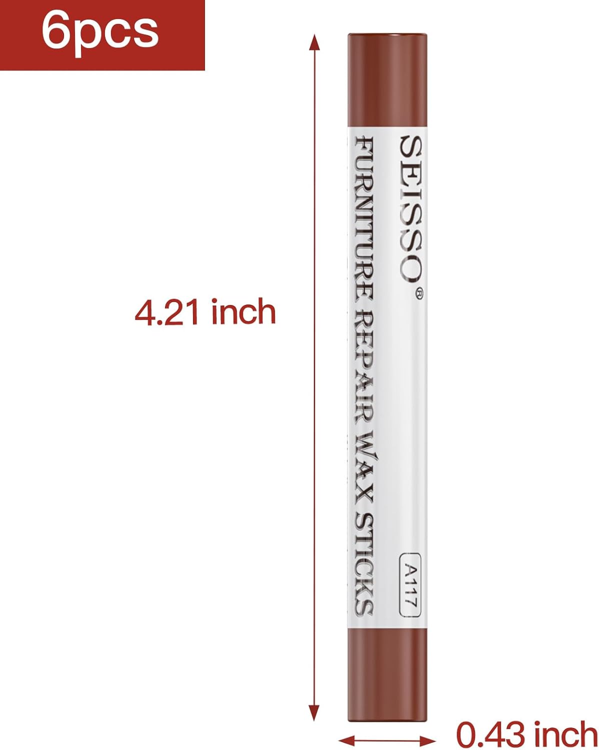 SEISSO Wood Filler Sticks- 6 Pcs, Furniture Repair Wax Crayons, Furniture Marking Repair - Scratch, Cracks, Hole, Table, Wood Floor, Guitar - Heartwood Cherry/Red Brown/Nutmeg