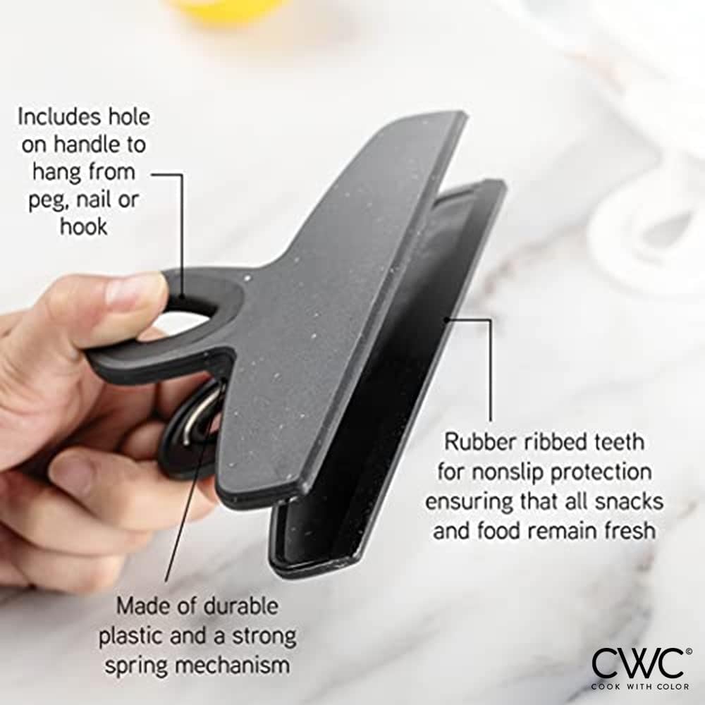 COOK WITH COLOR Bag Clips - Heavy Duty Chip Clip and Refrigerator Magnet Clips for Food Storage with Air Tight Seal Grip, Black and White, Pack of 8 Large Clips