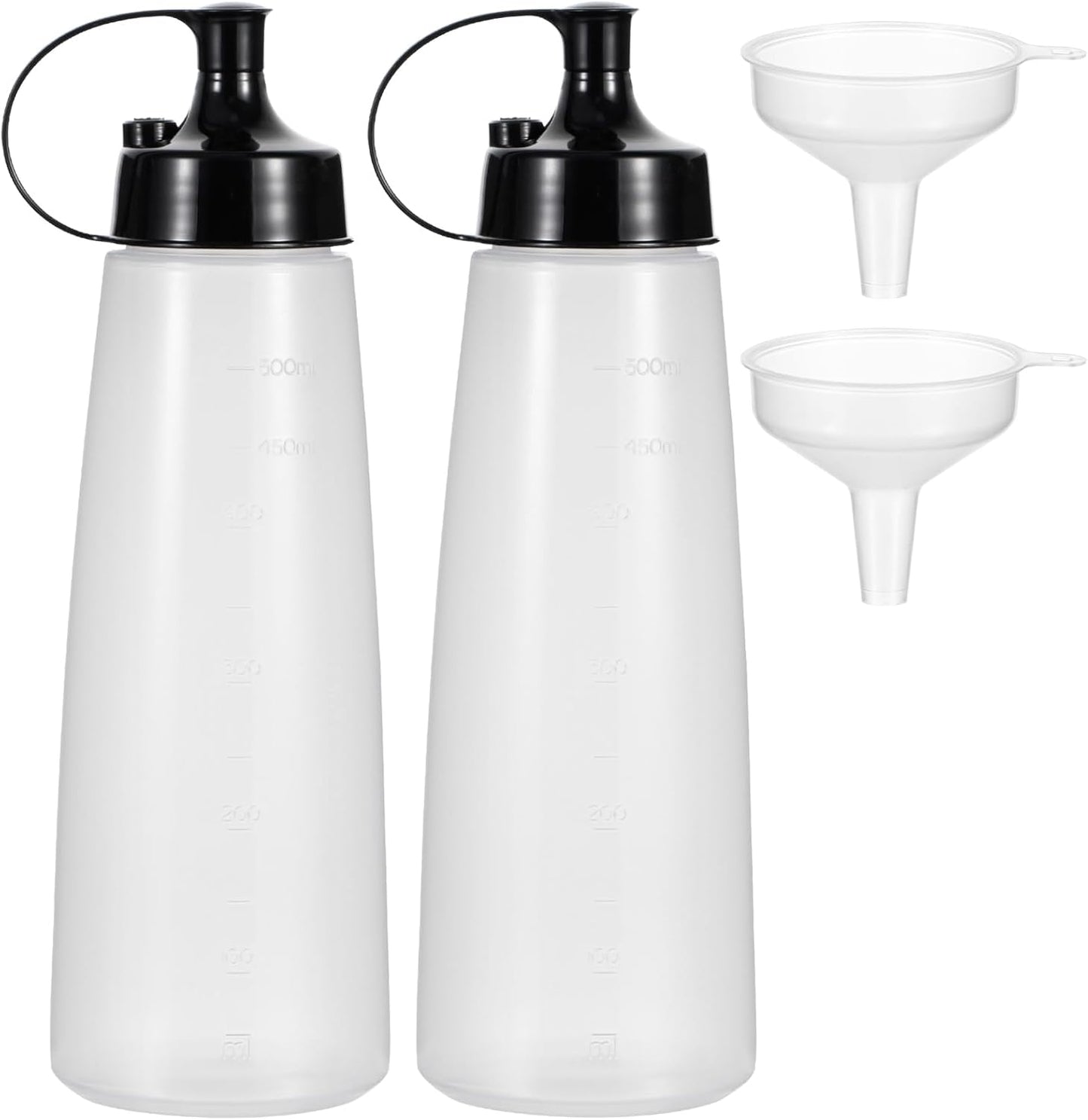 Condiment Squeeze Bottles Ketchup Dispenser 2PCS 16.9 oz Plastic Sauce Squirt Bottle with Cap Lids, Pancake Squirt Bottles for Sauces Liquids Mustard BBQ Dressing Pancake Art,Wide Mouth