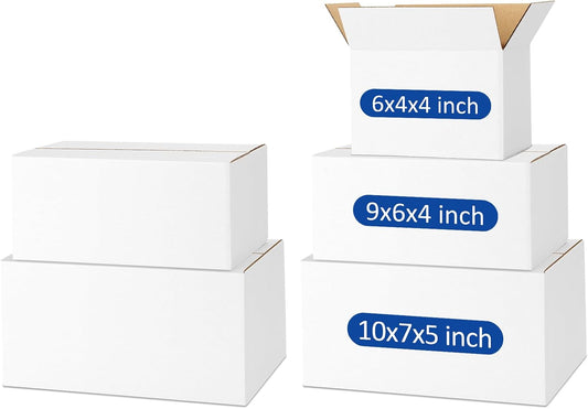 Assorted-Sizes-Shipping-Boxes-45-Pack: 6x4x4 & 9x6x4 & 10x7x5 Small-Shipping-Boxes-Mailers, White Corrugated-Cardboard-Boxes-for-Packing-Small-Business Mailing