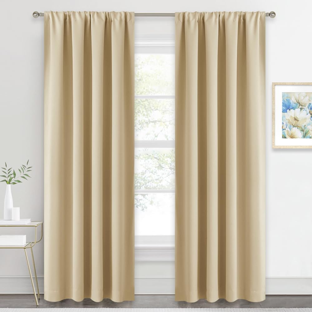RYB HOME Blackout Curtains for Living Room, Large Window Shades for Bay Window Dining Parlor Bedroom Patio Door, Wide 34 x Long 80 inches, Biscotti Beige, 2 Panels