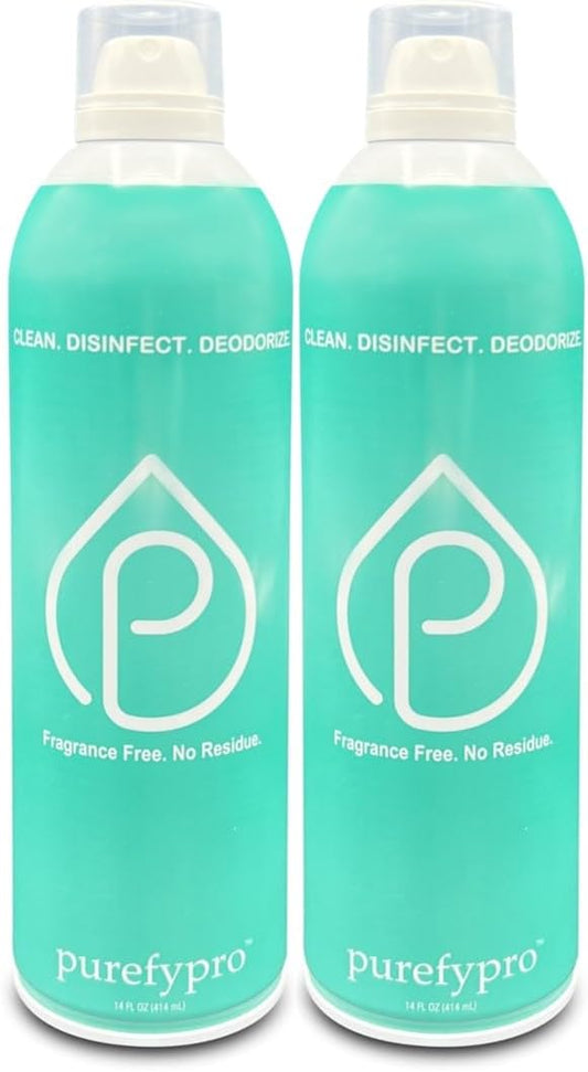 Purefypro Disinfectant Airesol Spray (14oz, 2 Pack) Eliminate 99.9999% Norovirus, HIV, Hepatitis, Flu, Monkeypox Viruses, MRSA, VRE, E Coli, Fungi. No Residue. No Rinse. Suitable for All Surfaces.