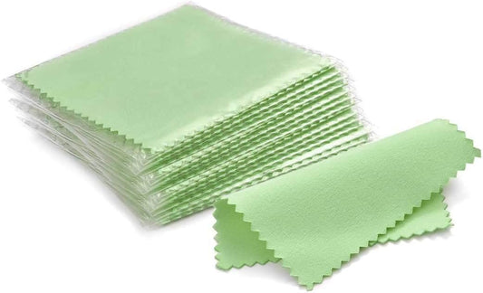 SEVENWELL 50pcs Jewelry Cleaning Cloth Green Polishing Cloth for Sterling Silver Gold Platinum Small Silver Polish 8x8cm