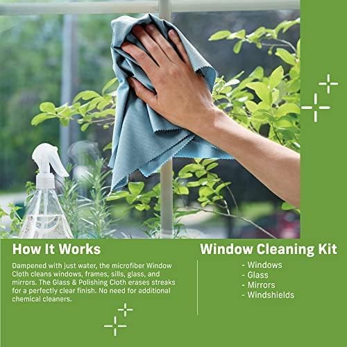 E-Cloth Window Cleaning Cloth - Eco Packaging - Glass Cleaning Cloth, Streak-Free Windows with Just Water, Microfiber Towel Kit for Windows, Car Windshield, Mirrors - Winter Green - 2pack
