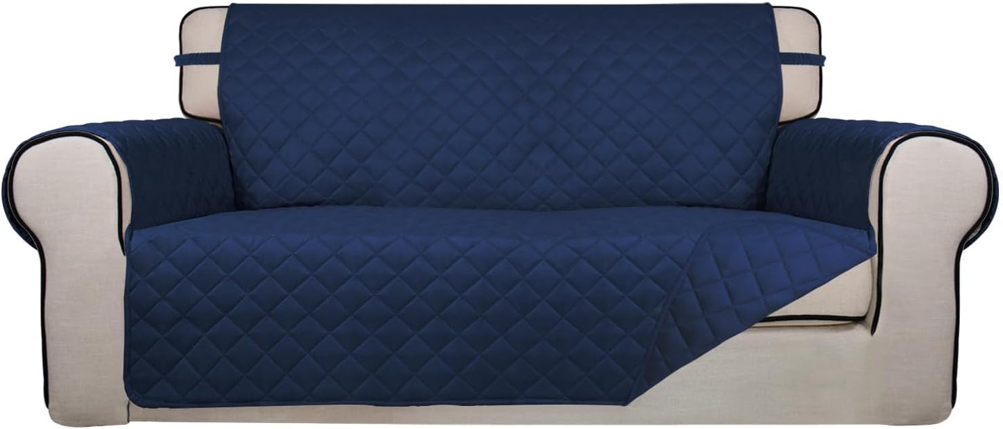 PureFit Reversible Quilted Sofa Cover, Water Resistant Slipcover Furniture Protector, Washable Couch Cover with Non Slip and Elastic Straps for Kids, Dogs, Pets (Oversized Loveseat, Navy/Navy)