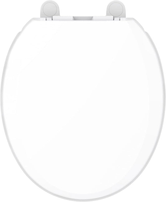 Gerber Round Front Toilet Seat with Cover, Soft Close, No Slam, Quick & Easy Install, Heavy-Duty Plastic, Durable & Fade-Resistant, White GC550129