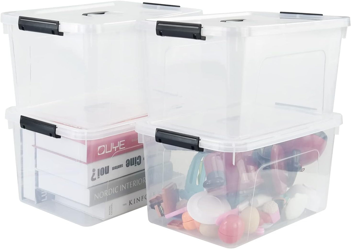 17.5 L Clear Plastic Storage Box, 4-Pack Latch Storage Bin