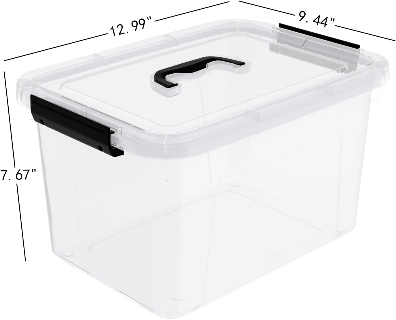 10.5 L Clear Latch Storage Bin with Lid, 4 Packs Plastic Organizing Box with Black Handle