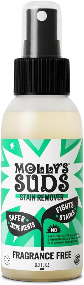 Molly's Suds Stain Remover Spray | Gentle Yet Powerful, Great for Baby & Pet Stains | Clean, Simple Ingredients (Fragrance Free) (3 Fl Oz (Pack of 1))
