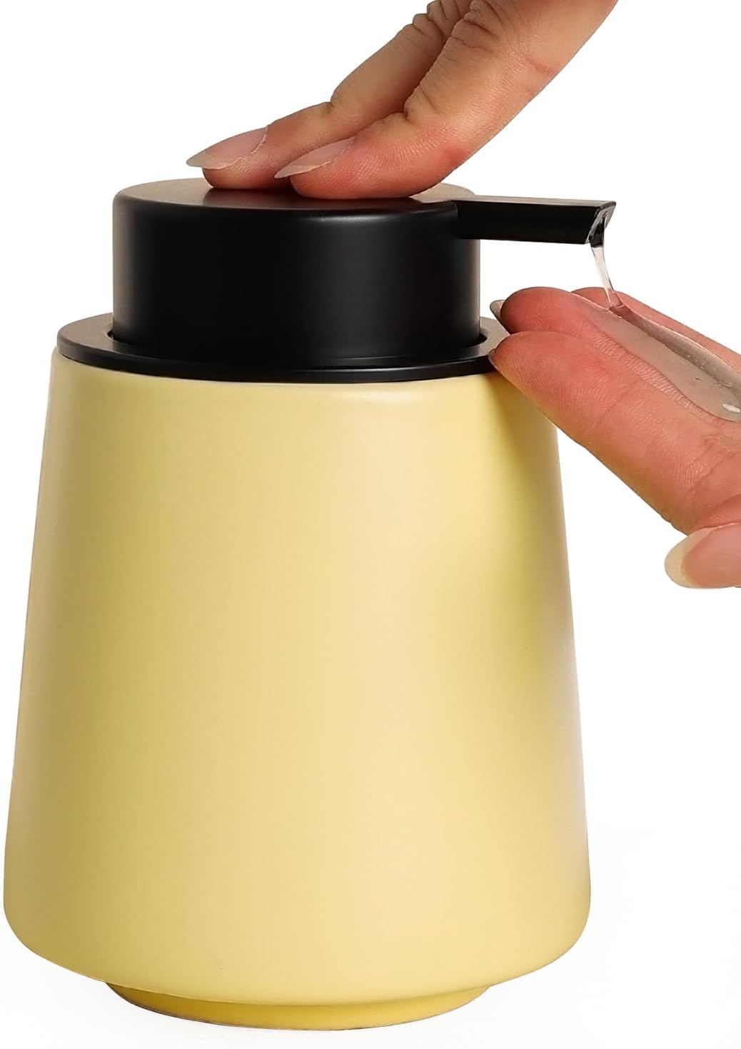 INGOFIN Ceramic Soap Dispenser, 14 oz Bathroom Hand Soap Dispenser, Liquid Dispenser with Pump, Refillable Modern Lotion Dish Dispenser for Kitchen, Matte Yellow
