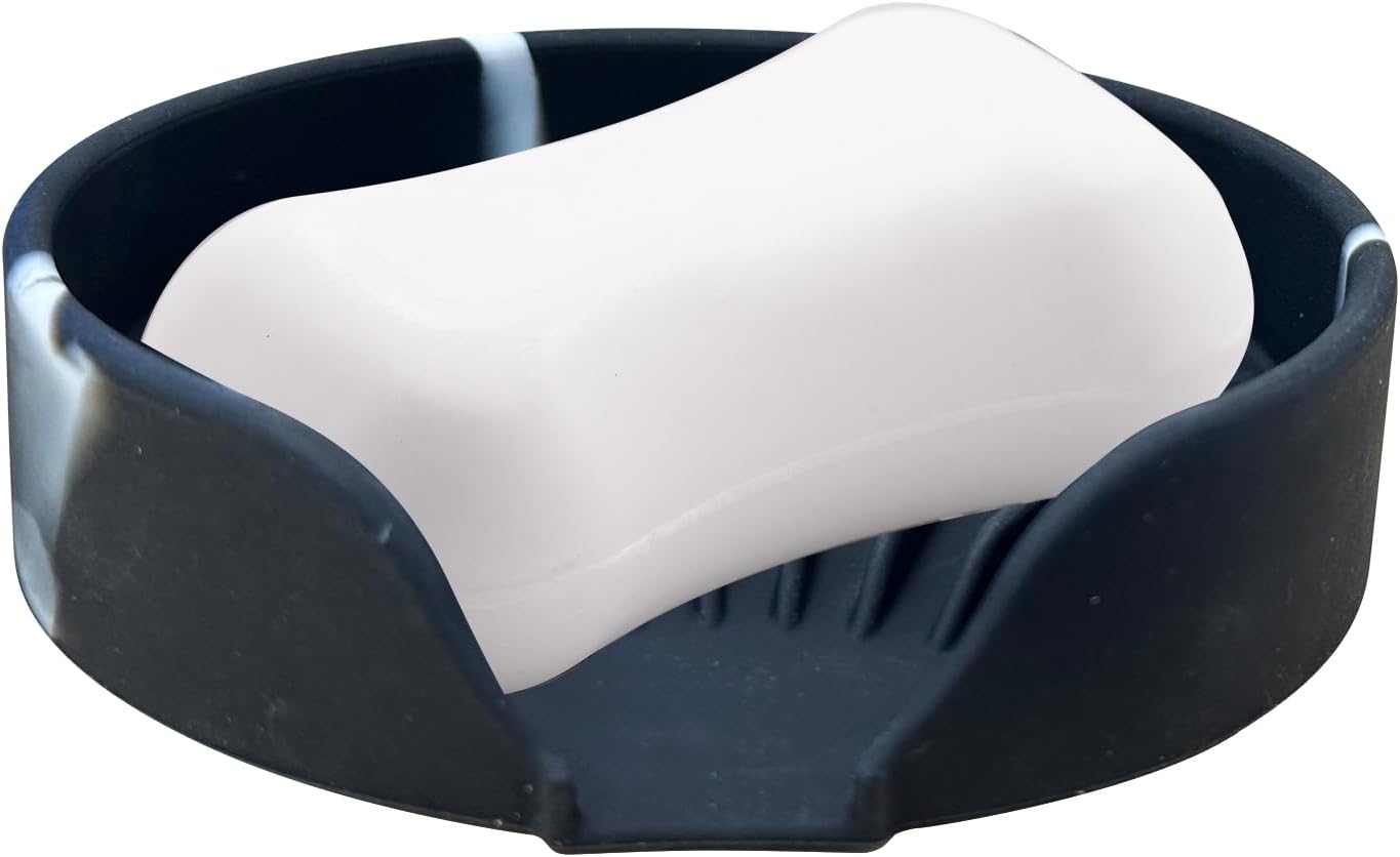 Self Draining Soap Dish, Silicone Suction Cup Soap Holder Tray Savers Container Sponge Holder for Bar Bathroom Shower Kitchen Sink, Can Extend Soap Life (1, Marble)