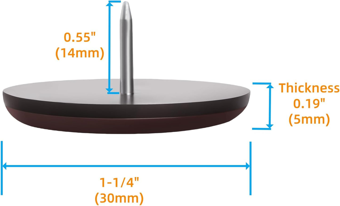 Furniture Glides Sliders-Furnigear PTFE (Teflon) Chair Leg Movers Sliders for Carpet and Hardwood Surface - Move Your Furniture Easily & Safely - Best Floor Protector (1-1/4", Brown-24pack)