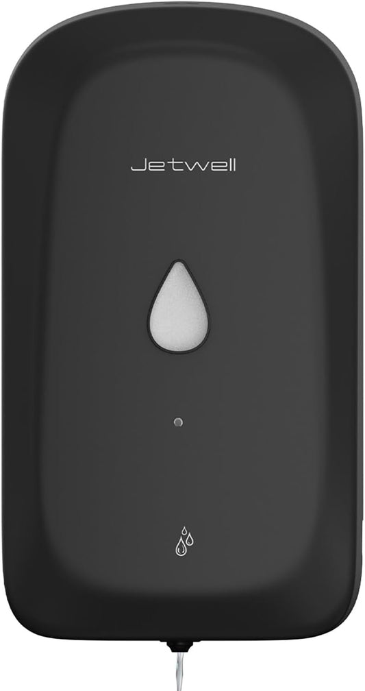 JETWELL Automatic Touch-Less Wall Mount Hand Soap Dispenser Liquid Drop Battery Operated, Black Matte Stainless Steel Cover Large Capacity 34OZ/1000ML for Kitchen Home Commercial Bathroom