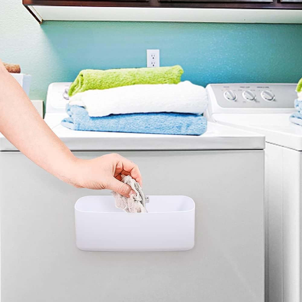 Picowe Magnetic Laundry Storage, Lint Holder Bin for Laundry Room, Space-Saving Trash Container Hanging on Dryer, Washer or Wall Mount Trash Bin (Gray White)