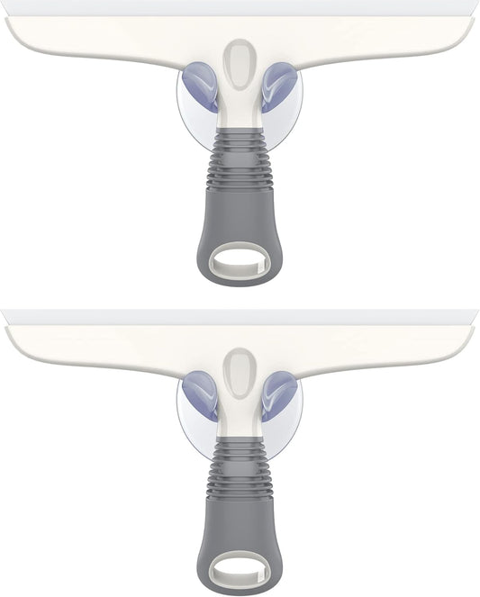 MR.SIGA Multi-Purpose Silicon Squeegee for Window, Glass, Shower Door, Car Windshield, Heavy Duty Window Scrubber, Includes Suction Hook, 10 inch, White & Gray, 2 Pack