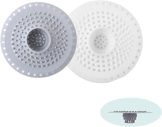 Drain Hair Catcher, Silicone Bathtub Drain Protector 2 Packs(White/Gray, Round)