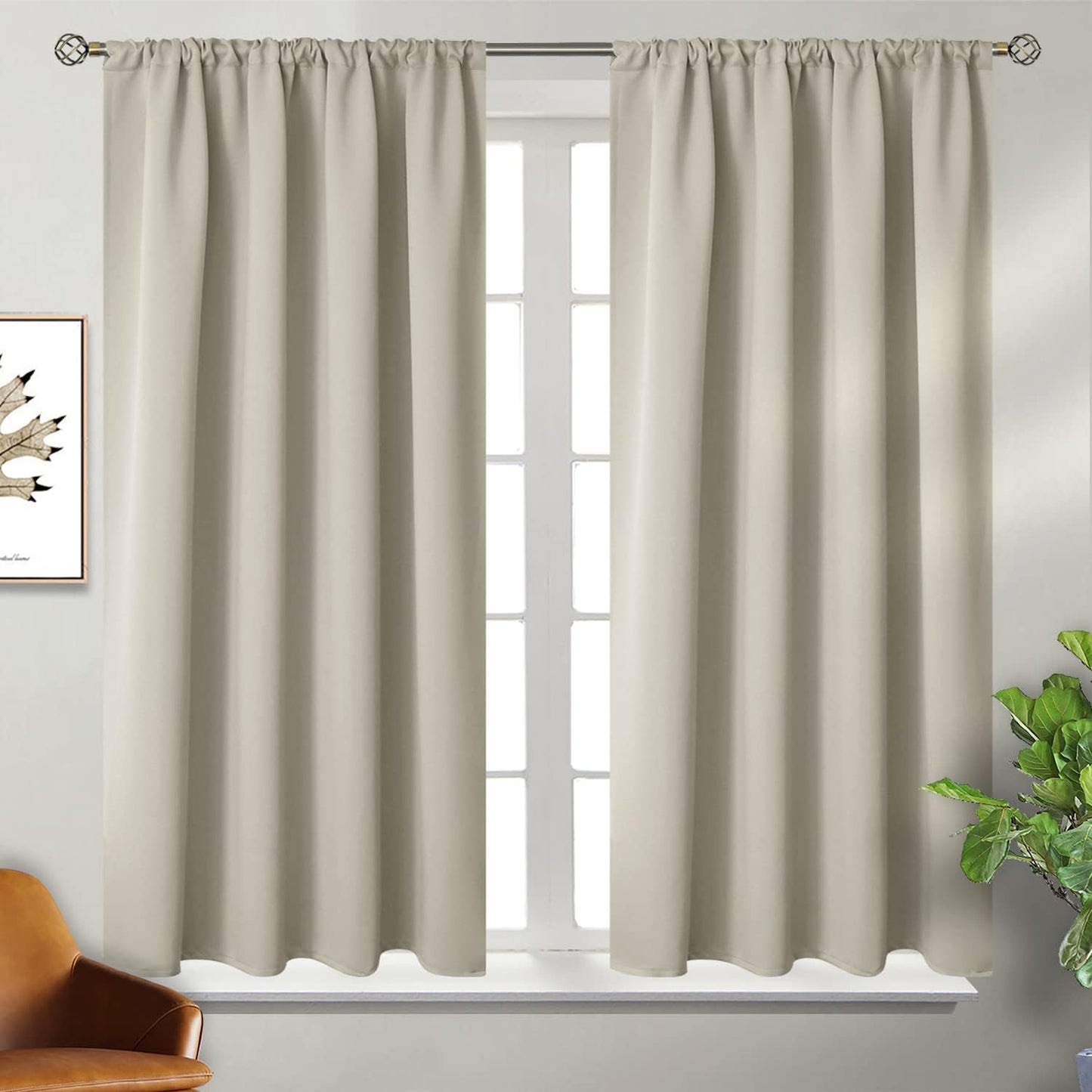 BGment Short Curtains 40 Inches Length for Small Window - Rod Pocket Thermal Insulated Room Darkening Window Drapes for Kitchen Bedroom Bathroom, Light Camel, 2 Panels, 42 x 40 Inch