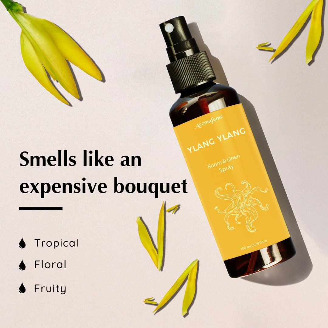 Ylang Ylang Room, Linen & Pillow Spray by Aromafume | 100ml/3.38 fl oz | with Ylang Ylang Essential Oil | Aromatherapy Spray | Mist for Bedding, Fabrics