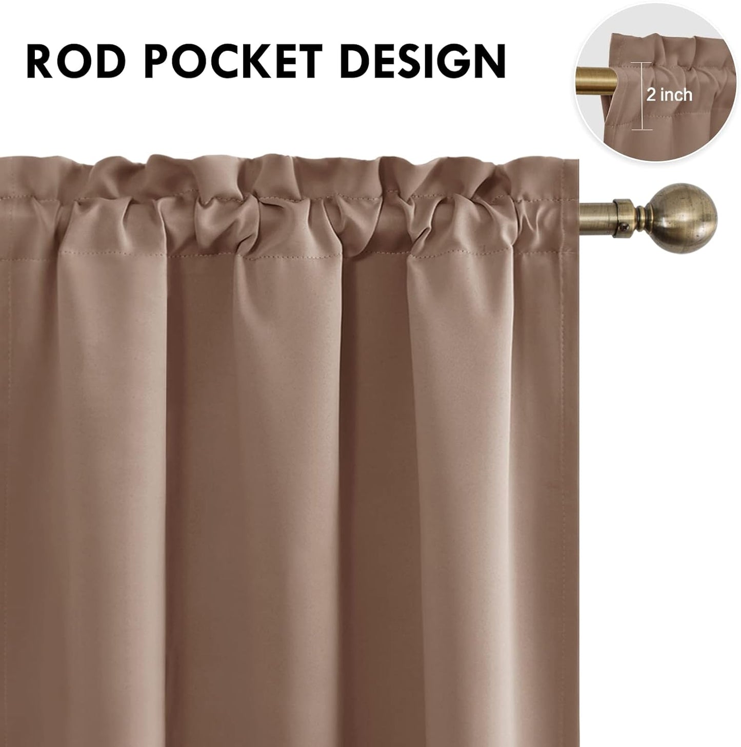 DWCN Blackout Curtains Room Darkening Thermal Insulated Bedroom Curtains Window Curtain Panels, 42 x 54 inches Long, Set of 2 Khaki Rod Pocket Drapes