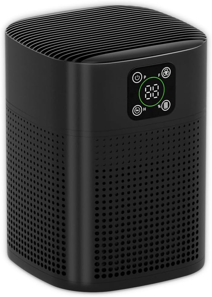 Air Purifiers for pets- Honeyuan H13 HEPA Air Purifier for home, Large Room, Coverage of 600 sqft, Air purifiers with 360°Air Intake, 3 Fan Speeds, 3-Stage Filtration, 24db Sleep Mode, Black