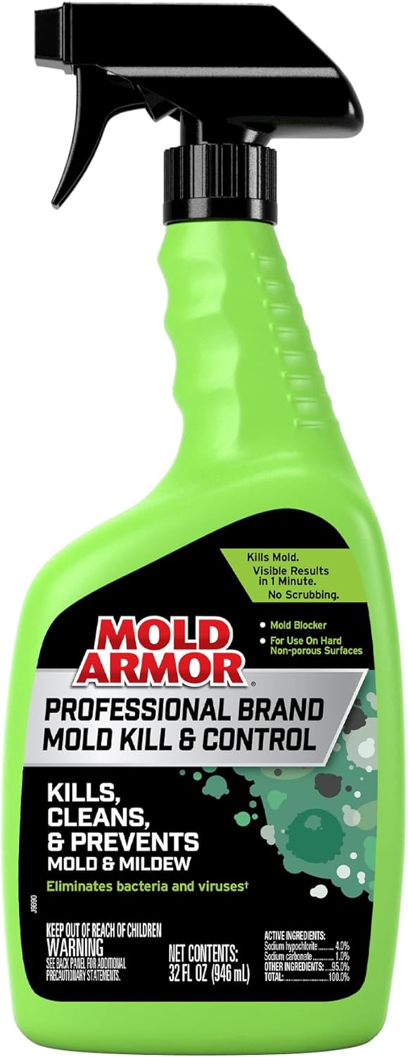 Mold Armor Professional Brand Mold Kill & Control Spray, 32 oz., Hard Surface Mold and Mildew Remover, Visible Results in Minutes, Eliminates Bacteria and Viruses