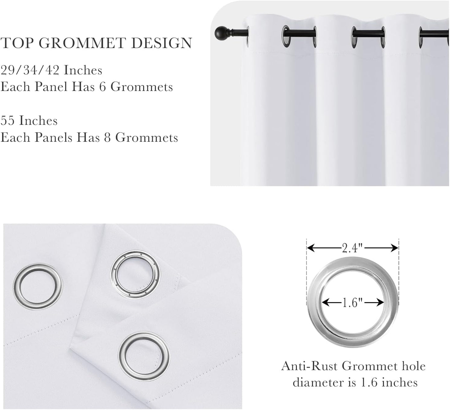 PONY DANCE Pure White Short Blackout Curtains for Kitchen 45 Inch Length, Thermal Insulated Grommet Curtains for Bedroom, Black Out Drapes for Bathroom Small Window (2 Panels Set, 34 inches Wide)