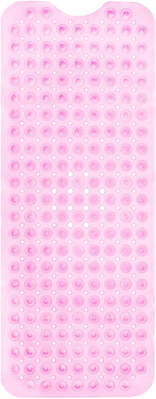 ENKOSI Bath Mat - Large Non Slip Bathtub & Shower Mat - Extra Long 40 x 16 Inch Bathroom Mats for Tub Nonslip Anti Slip Bathmats (40x16 Clear Pink 1-Pack)