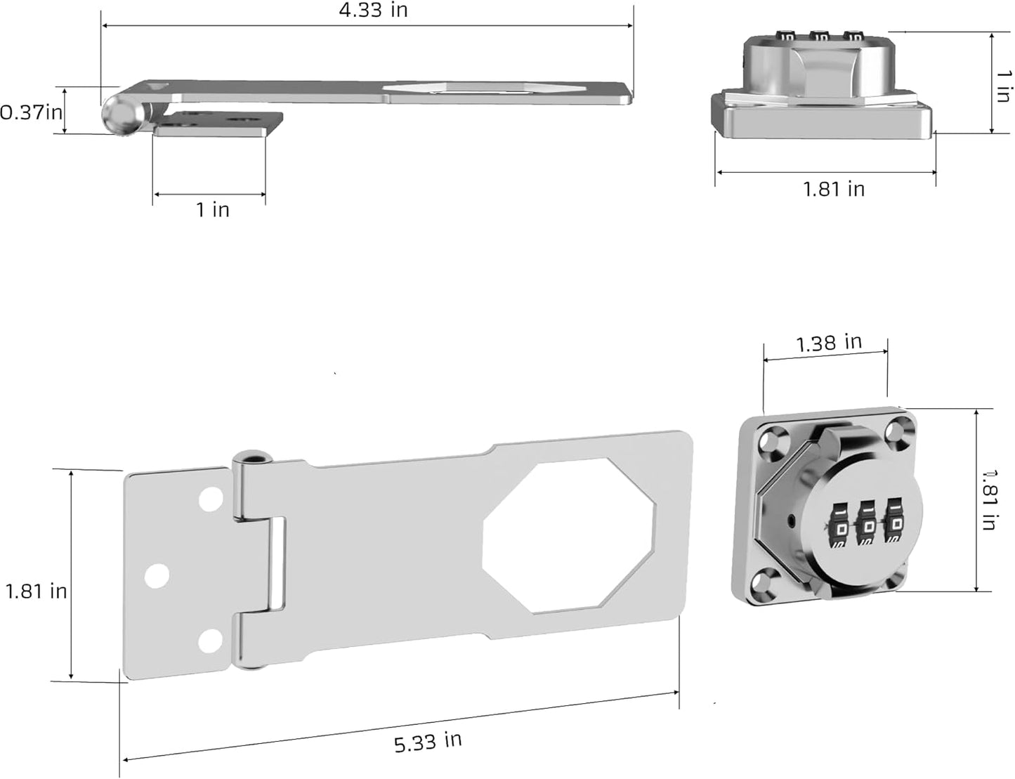 Keyless Combination Lock 3-Digit Combination Lock for Doors & Drawers Twist Knob Hasp Latch Lock with Password Code Zinc Alloy Latch for Kitchen Cabinets, Drawers, Cupboards (Silver)